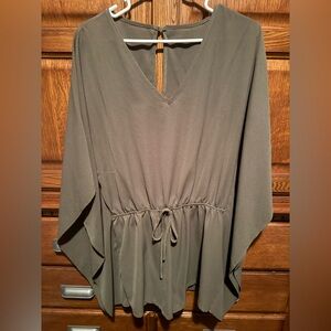 Women's Olive Green V-Neck Drawstring Romper